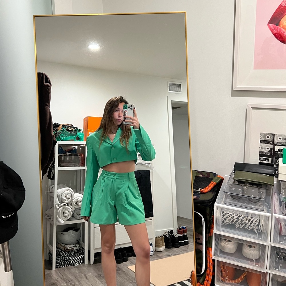 Green Cropped Blazer Set WeWore What